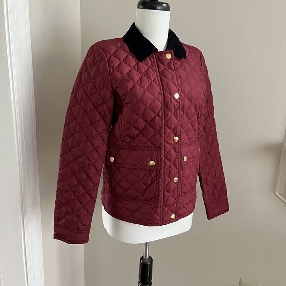 J Crew Quilted Barn Down Field Jacket XS Burgundy Chore Corduroy Collar Preppy - Picture 11 of 14